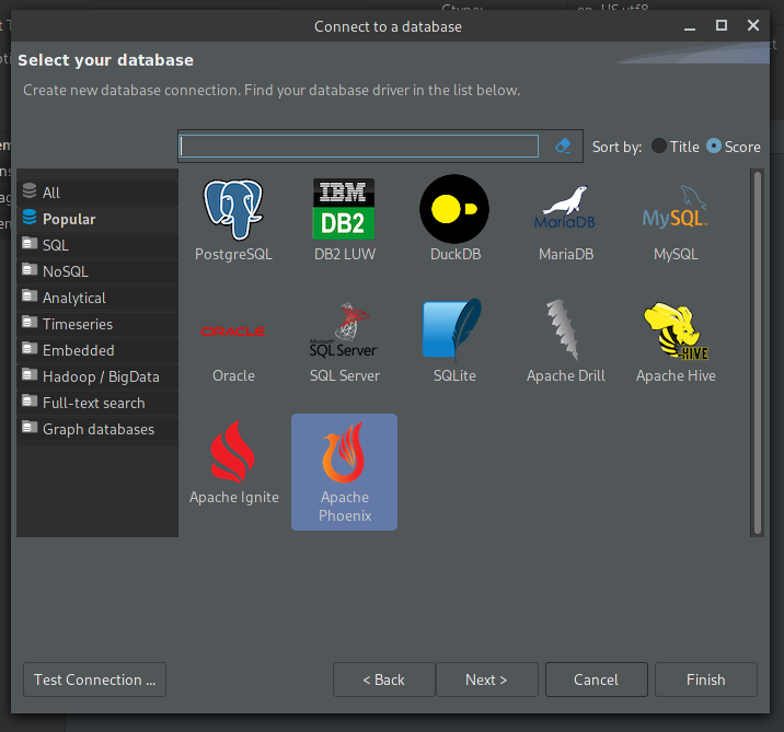 dbeaver seleccionar conector de base de datos