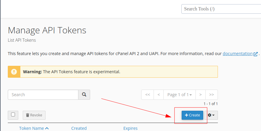 crear api token en cpanel
