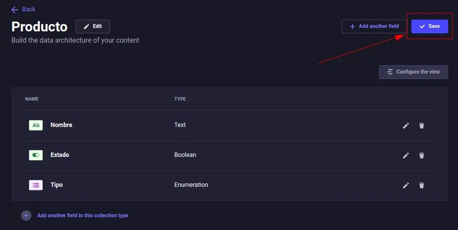 content type en strapi